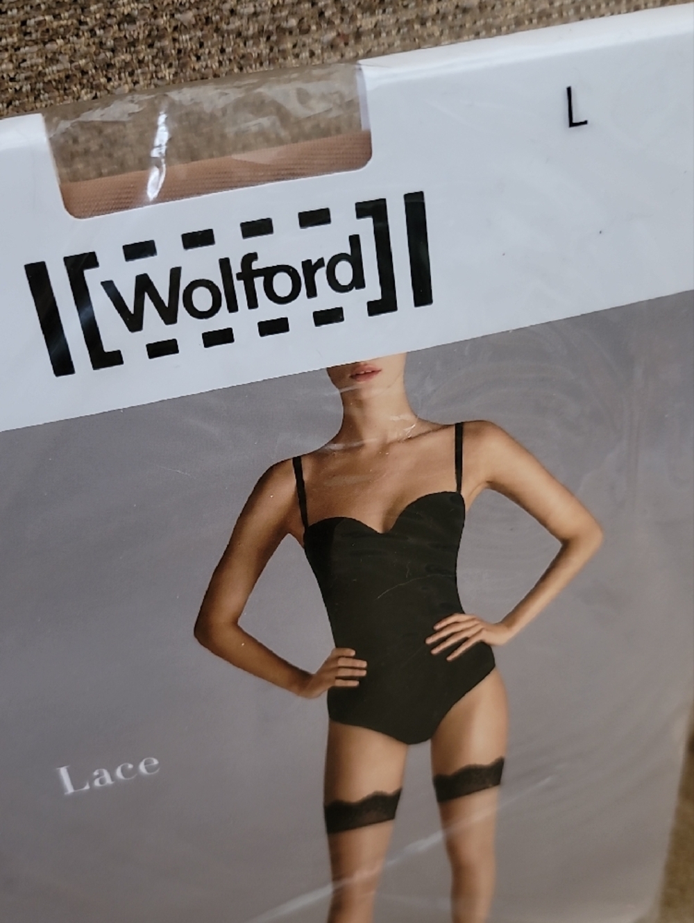 Wolford Lace Stay-Up Thigh Highs Gobi/Black L - Picture 8 of 14